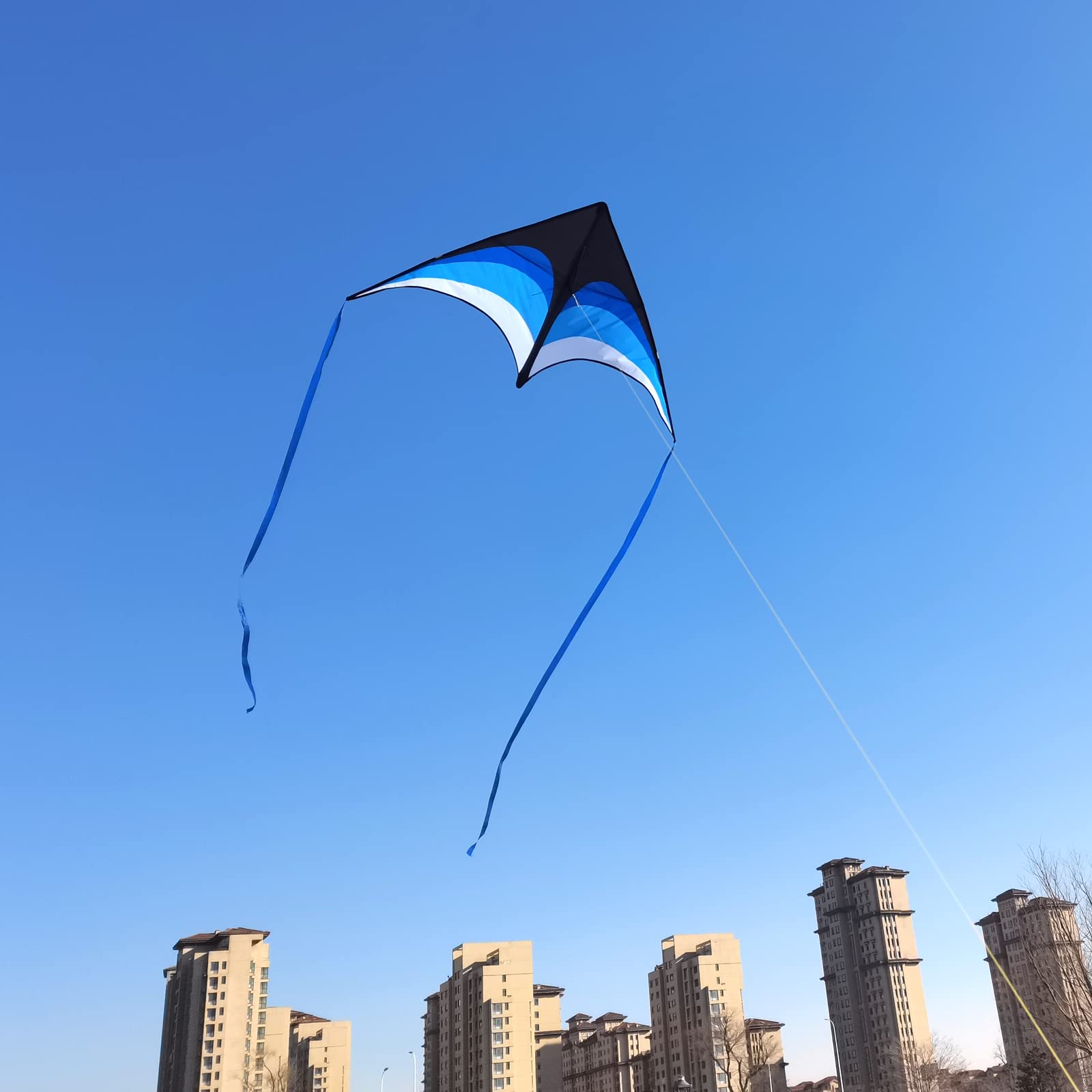 Mint's Colorful Life delta kite blue with ribbons enhances visibility during outdoor play