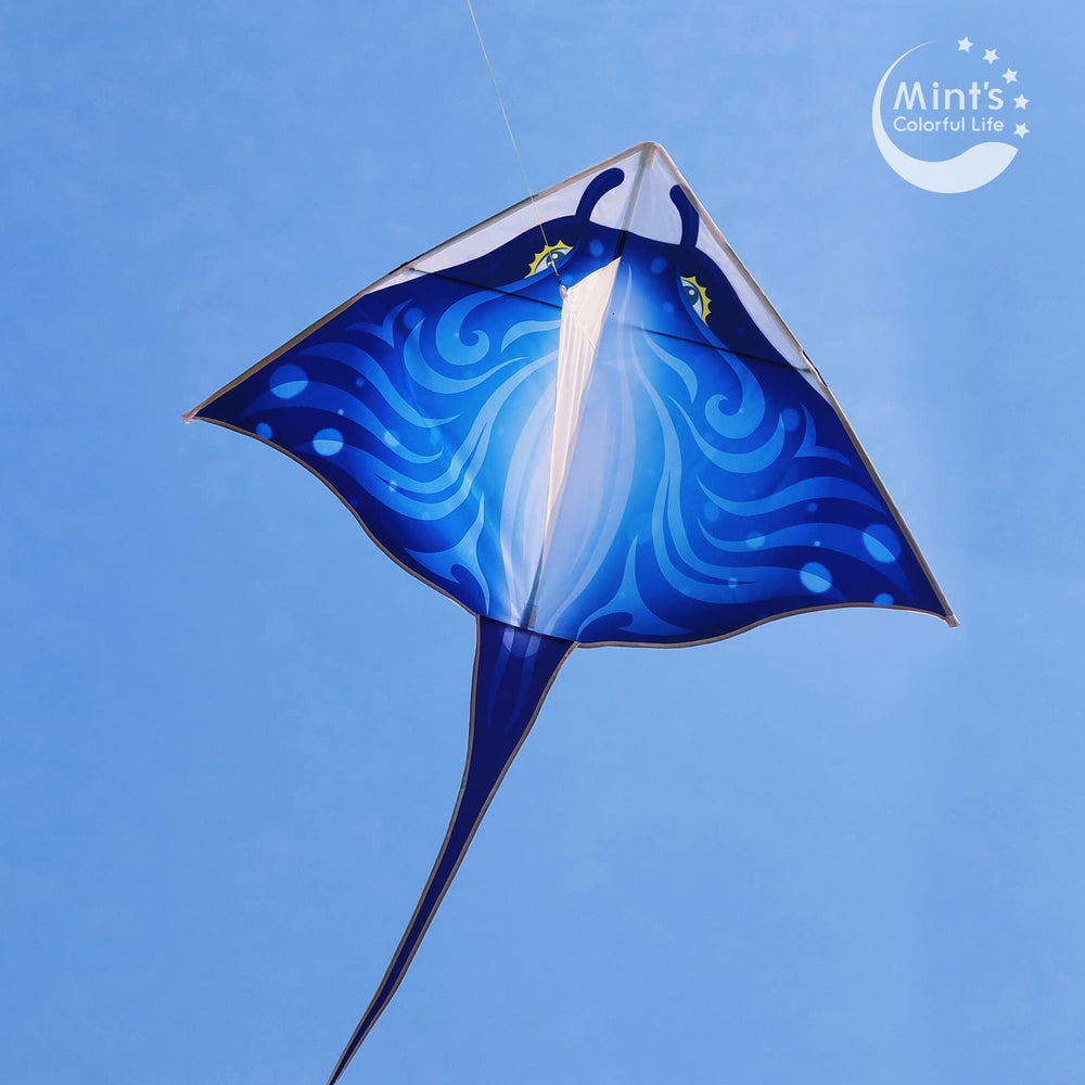 Mint's Colorful Life Devil Fish Kite blue durable fabric resists wear by kids.