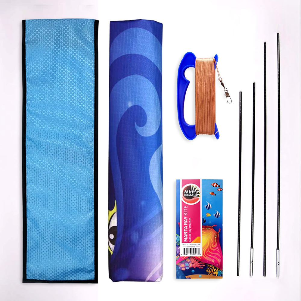 Mint's Colorful Life Devil Fish Kite blue mid-flight showcases stable handling.