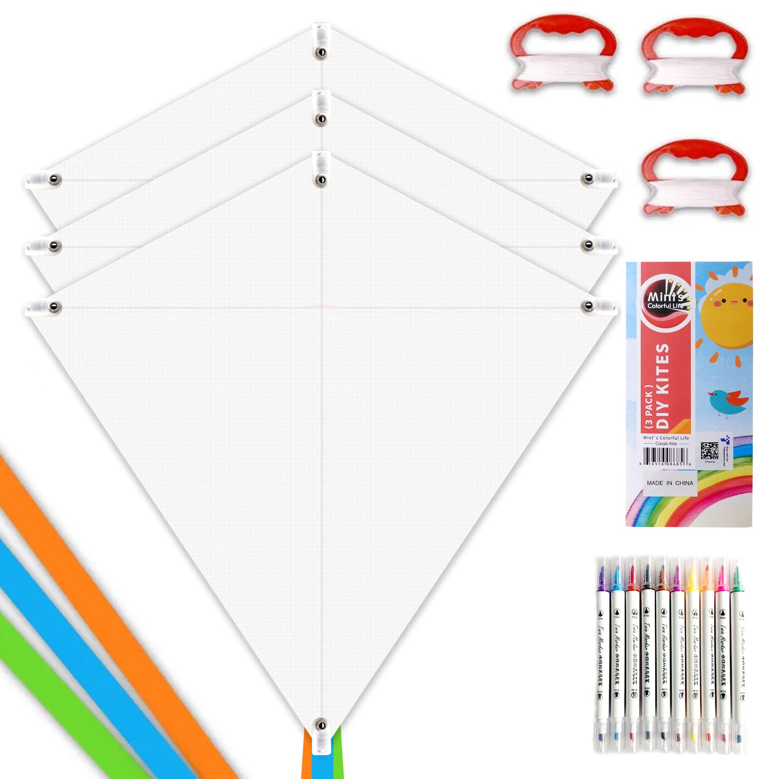 Mint's Colorful Life 3-pack blank diamond kites ready for decorating.