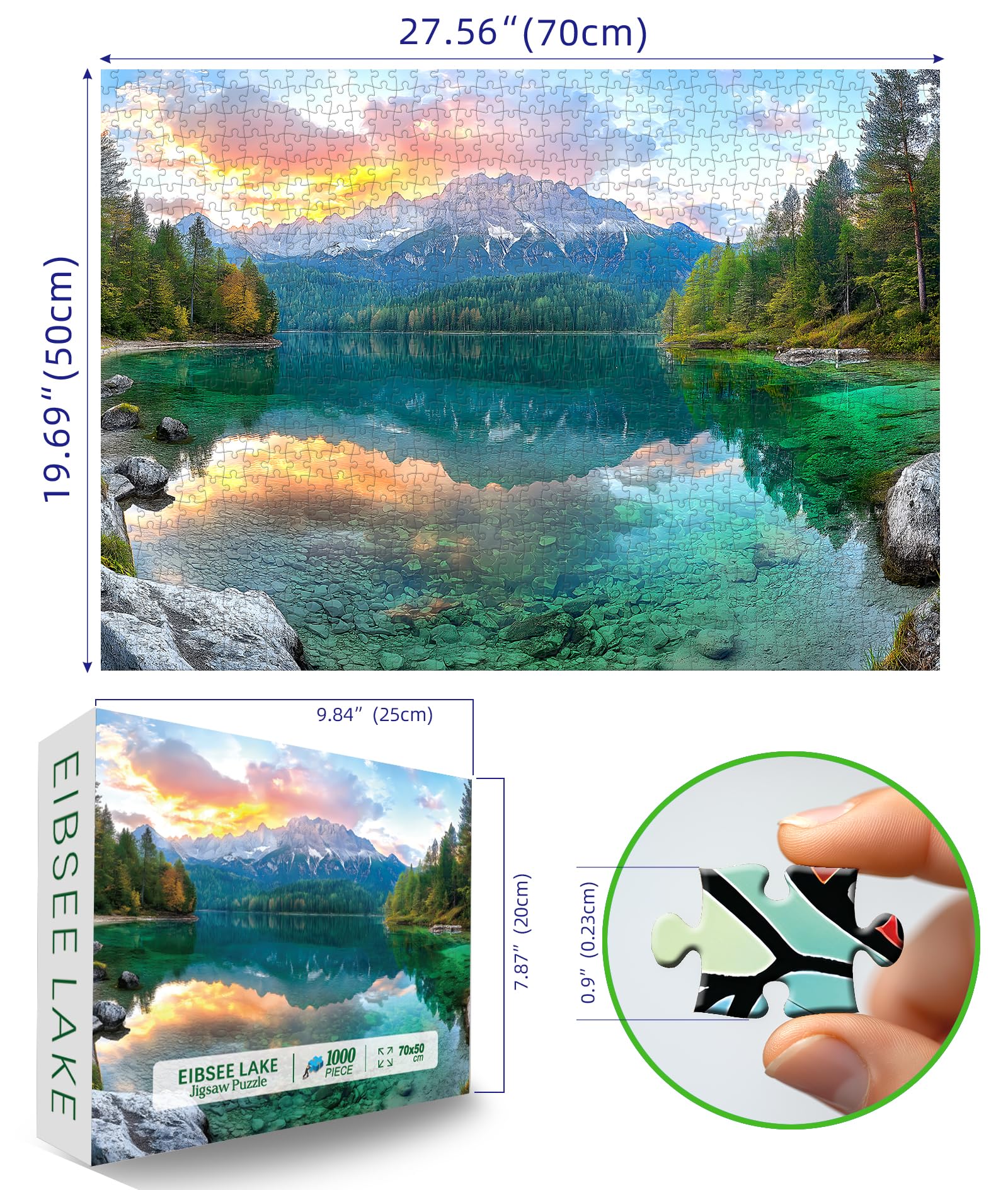 MINWAN Eibsee Lake puzzle-poster glare-free poster included for easy assembly.