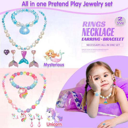 Mioram beaded necklaces add colorful flair to pretend play sessions.