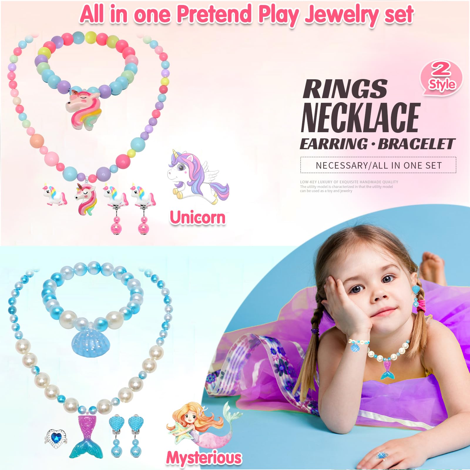 Mioram necklaces with pendants sparkling to inspire imaginative dress-up moments.