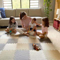 MioTetto baby play mat tiles neatly arranged for a soft, anti-slip crawl space.