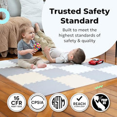 MioTetto interlocking foam tiles fit a 50x50 playpen, easy to customize.