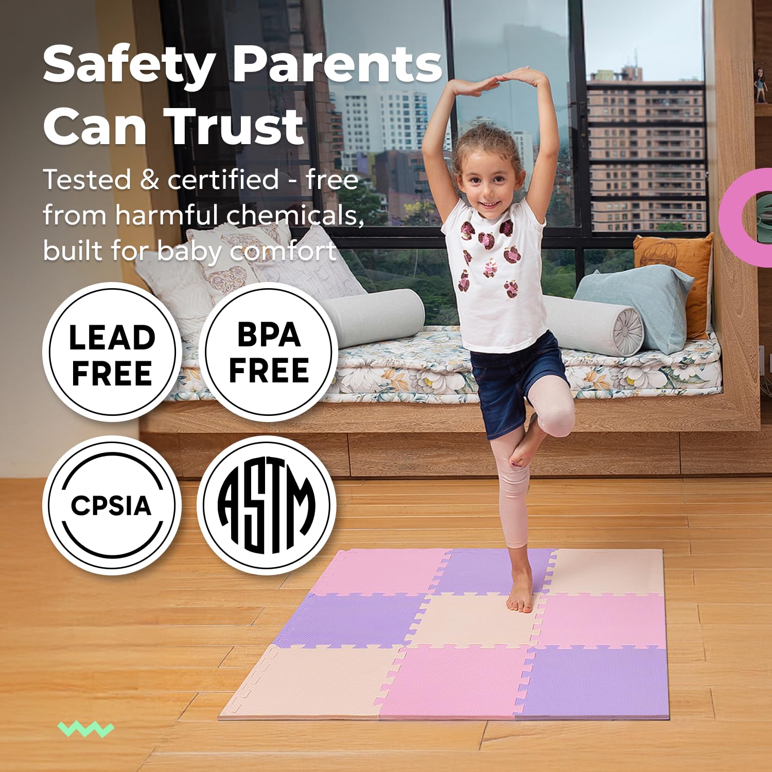 MioTetto non-toxic foam keeps babies safe during floor play sessions.