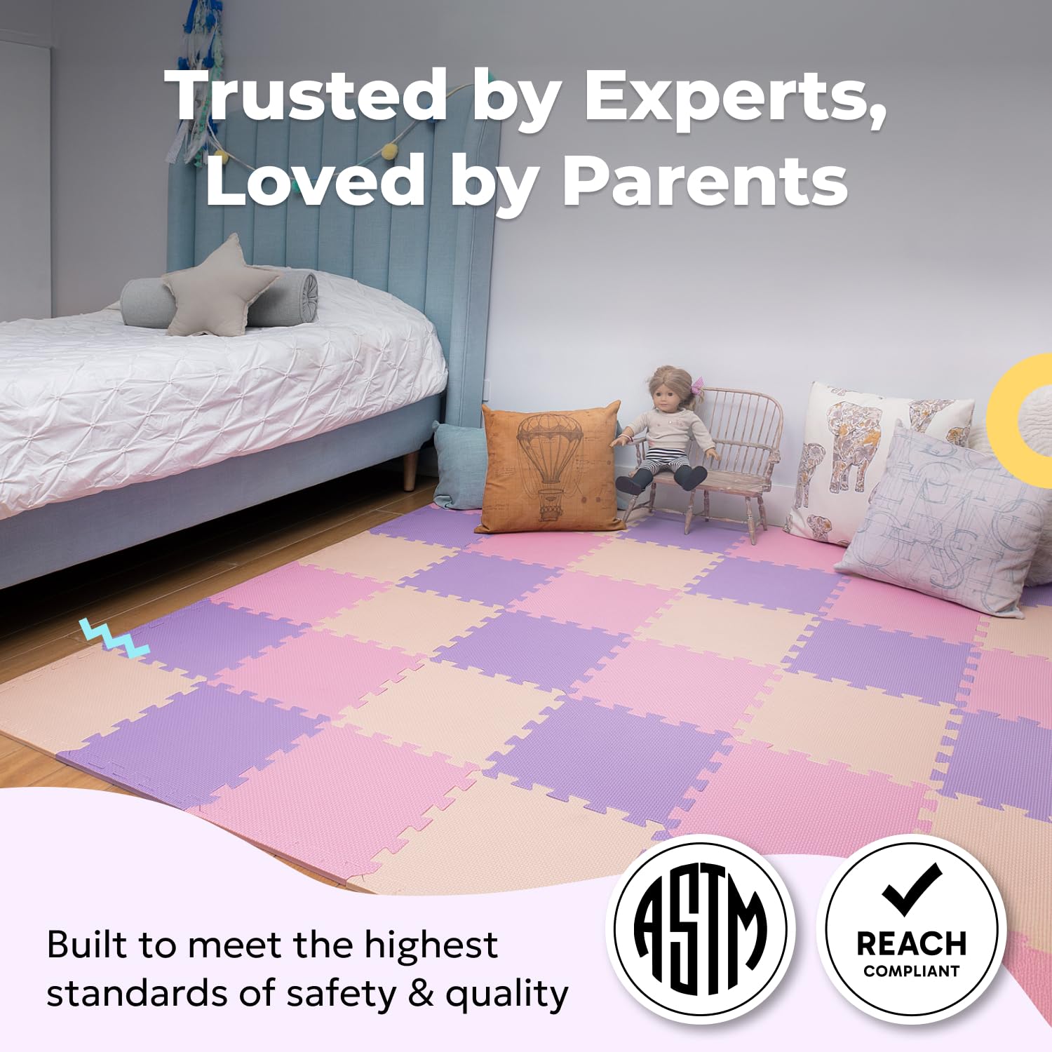 MioTetto playpen fit 74x74 scene shows compatibility with standard playpens