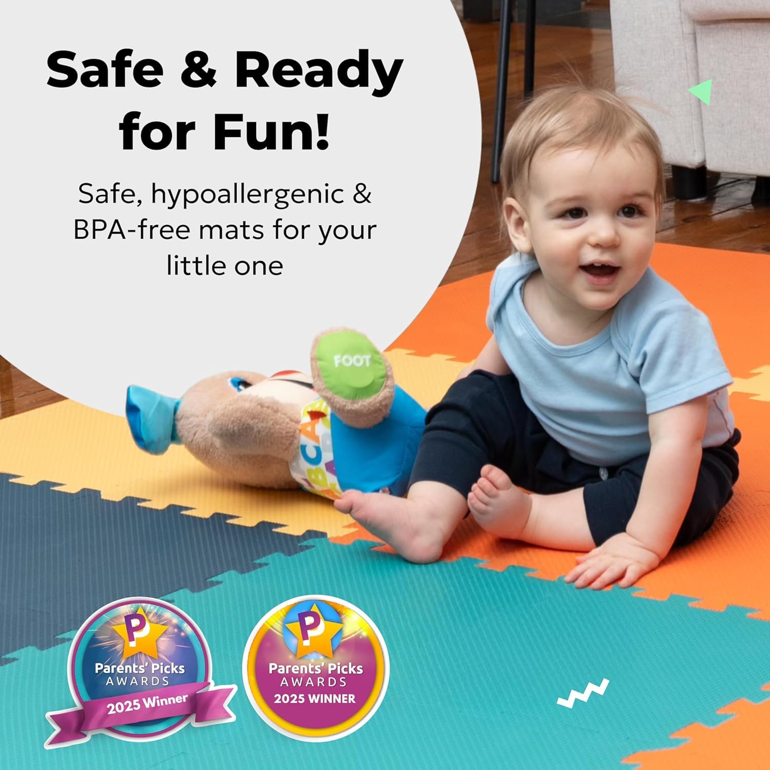 MioTetto soft, non-slip foam enhances floor play safety.