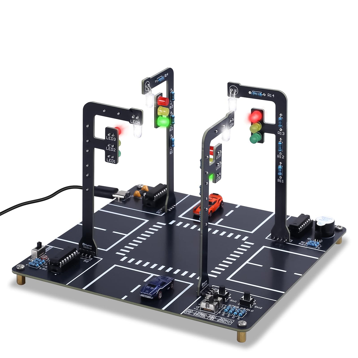 MiOYOOW LED traffic light kit front view showing real time signal simulation