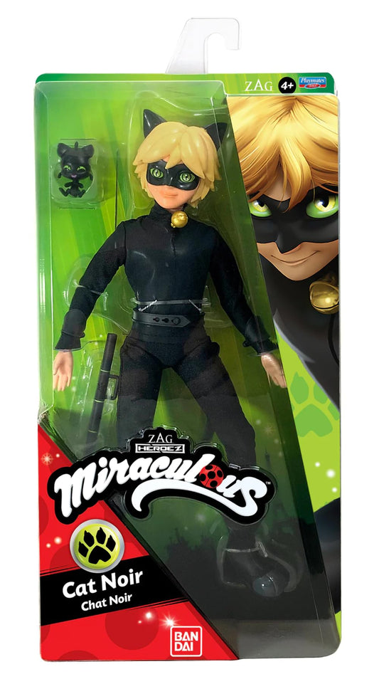 Miraculous Cat Noir action doll in black suit with Plagg for imaginative superhero play.