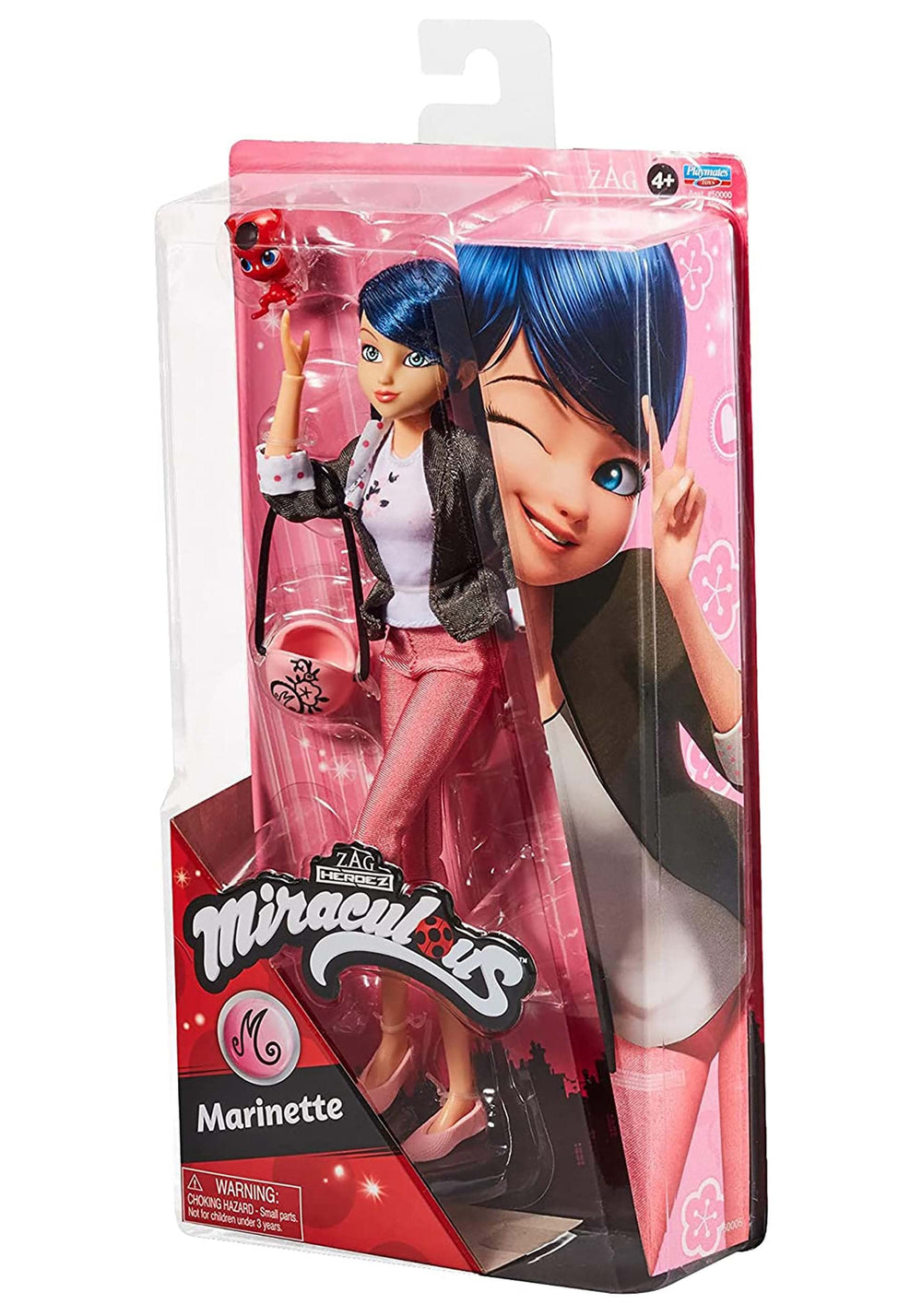 Miraculous Marinette in gray blazer with polka dots poses for chic outfits.