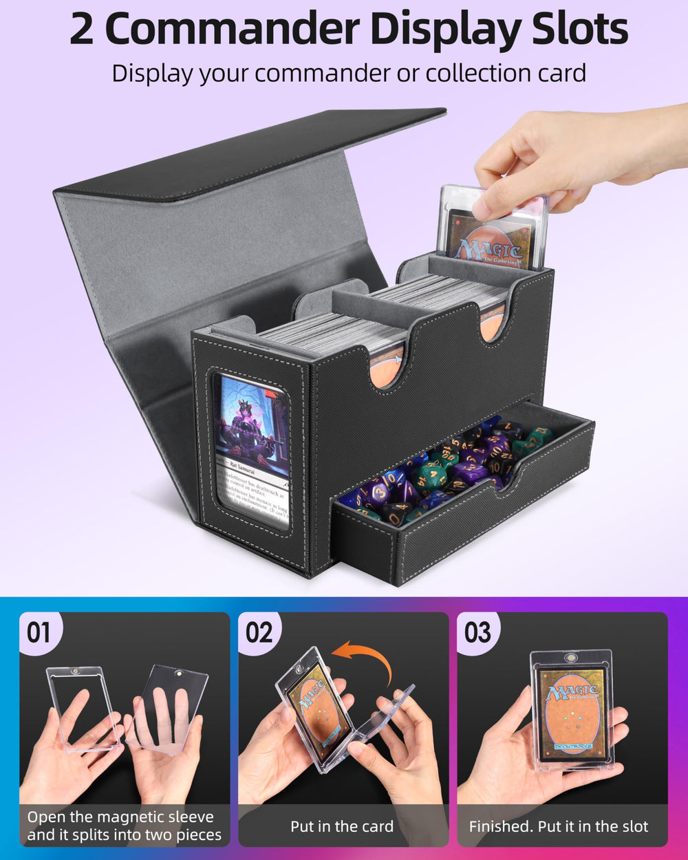Miroddi MTG Deck Box magnetic closure secures contents on the go.