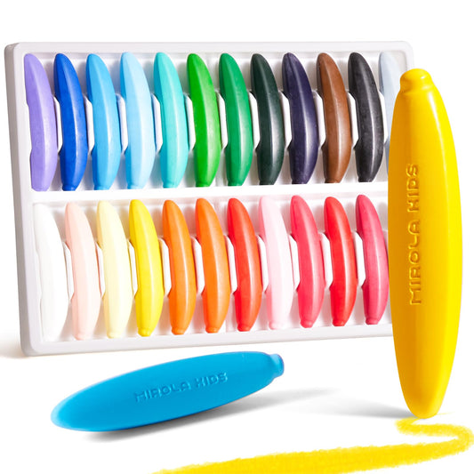 MIROLA KIDS banana-shaped crayons, 24 colors, easy grip for toddlers.