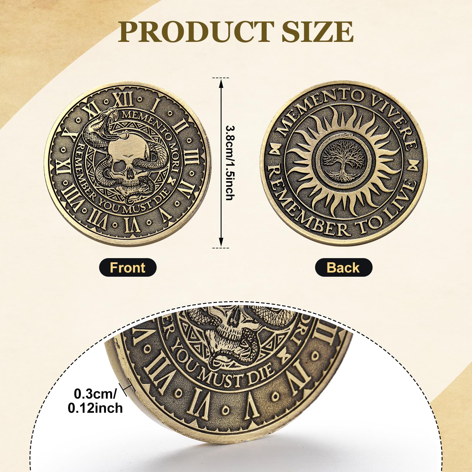 Misdary Memento Mori coin handling size shows comfortable 1.5 inch diameter for daily carry.