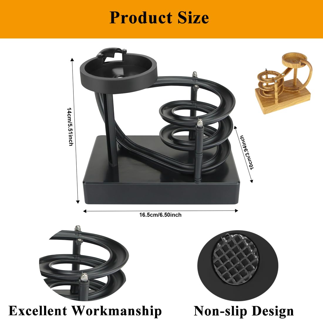 MISDENK perpetual motion display on wood grain desk invites focus and curiosity.