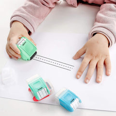 Miseyo refillable ink stamp with side hole for easy ink refills.