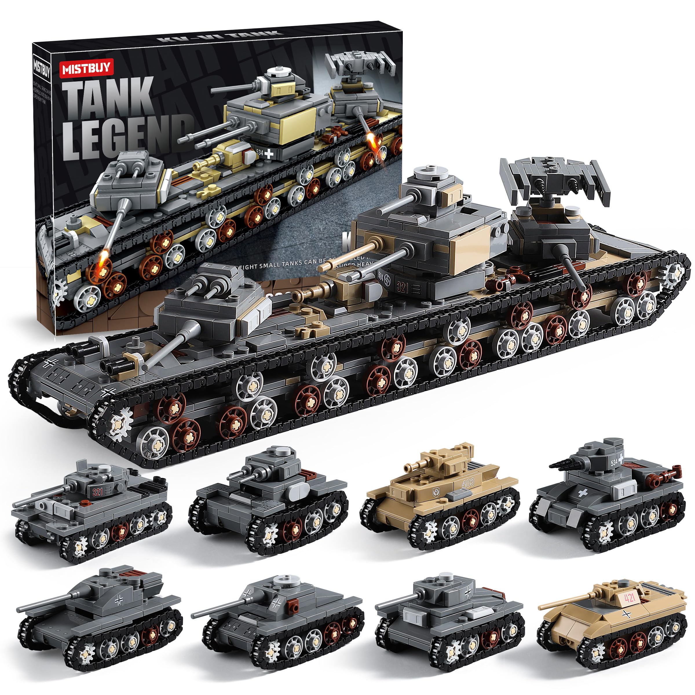 MISTBUY 1165-piece WW2 army tank build set for immersive play and display.