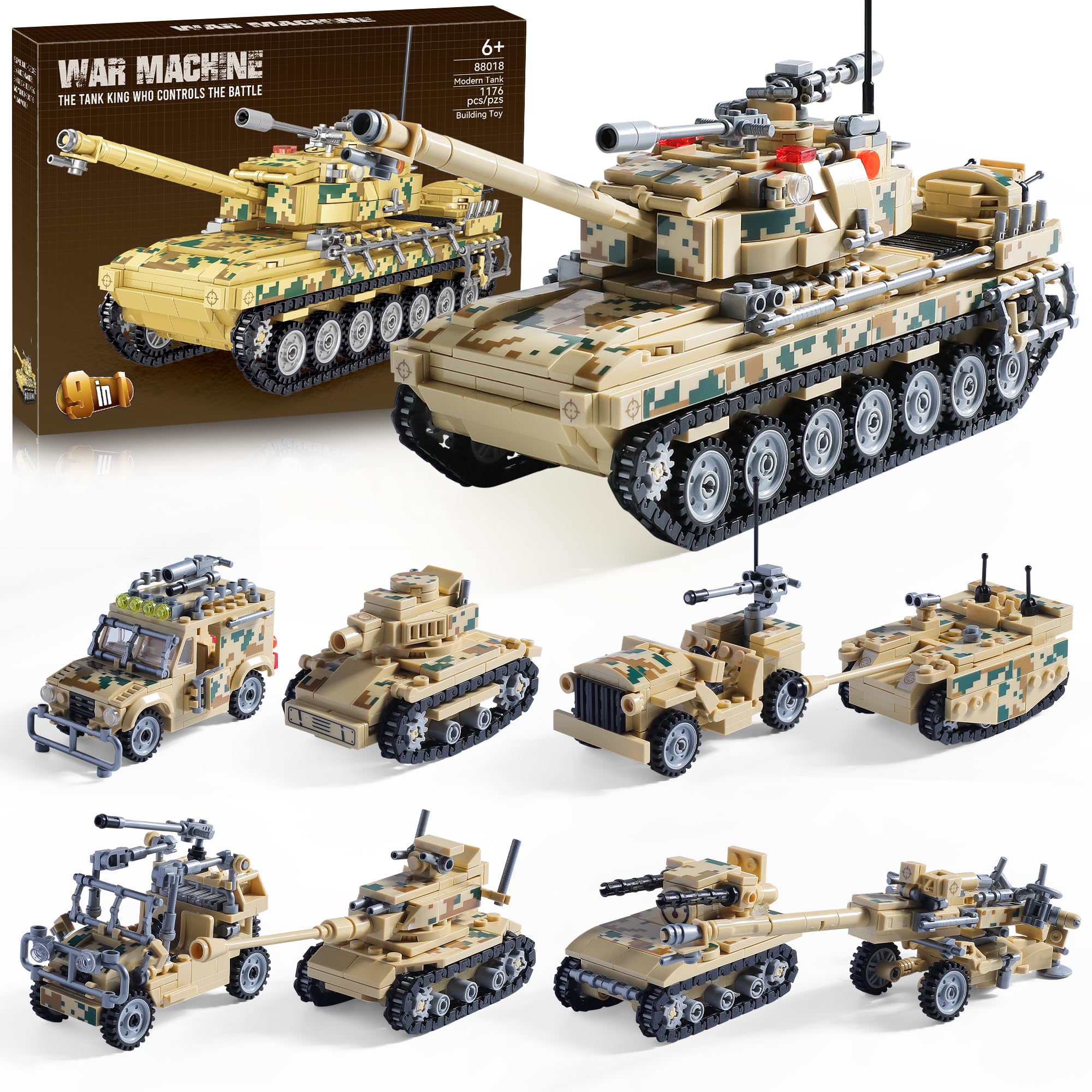 Mistbuy 1176-piece military tank assembly showcases durable blocks for imaginative play.