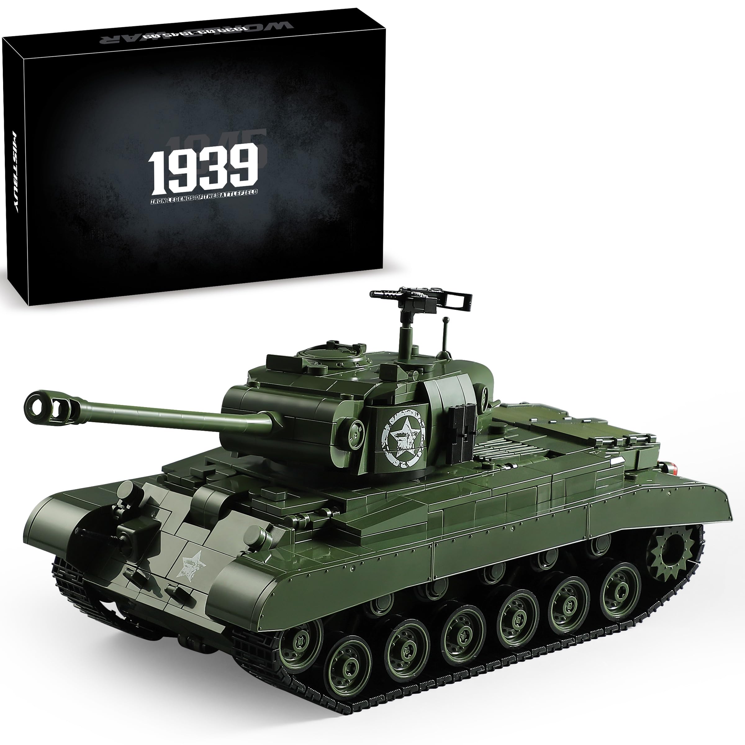 MISTBUY 1703-piece WW2 tank build kit showing authentic contours for display.