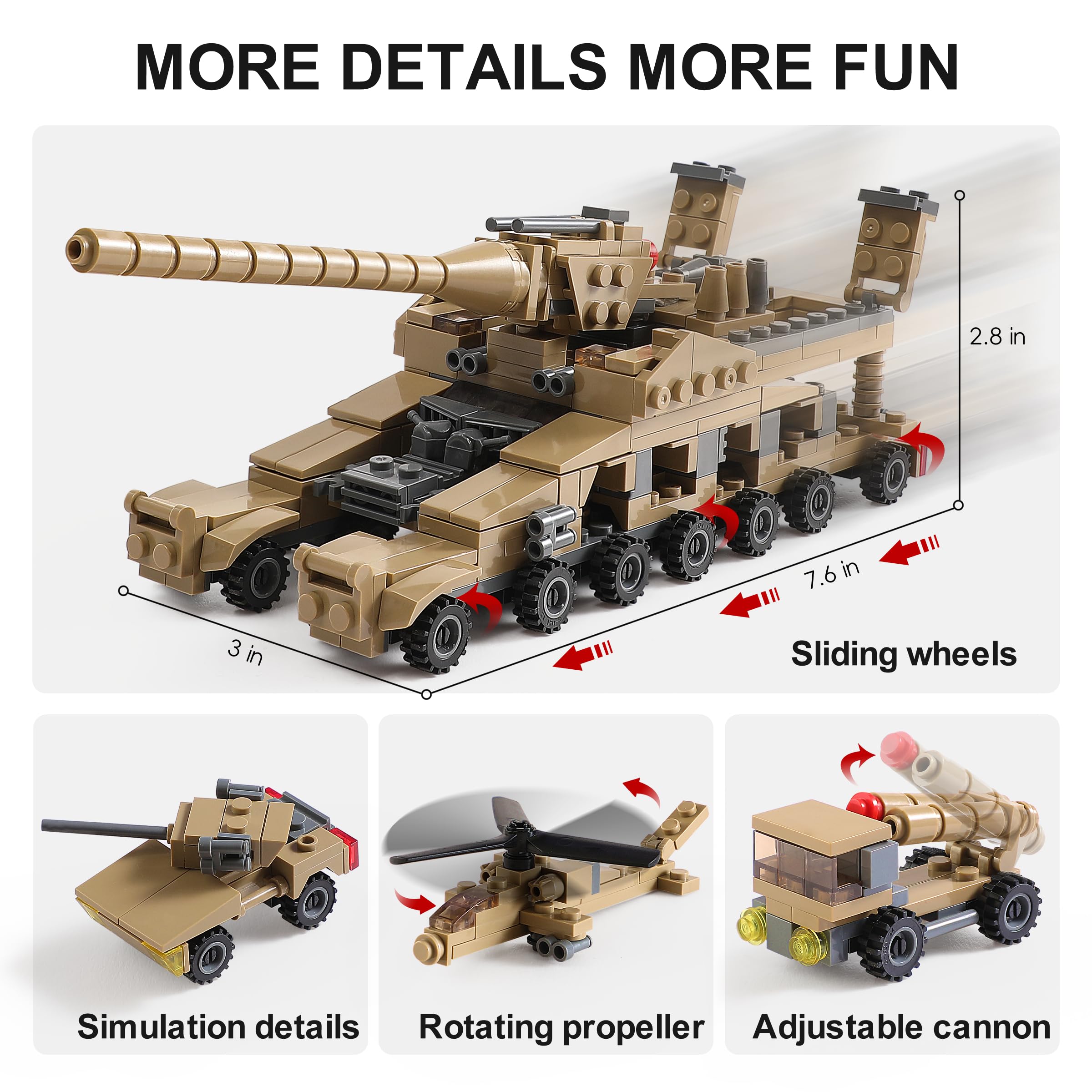 MISTBUY rotating tank turrets enable varied combat poses.