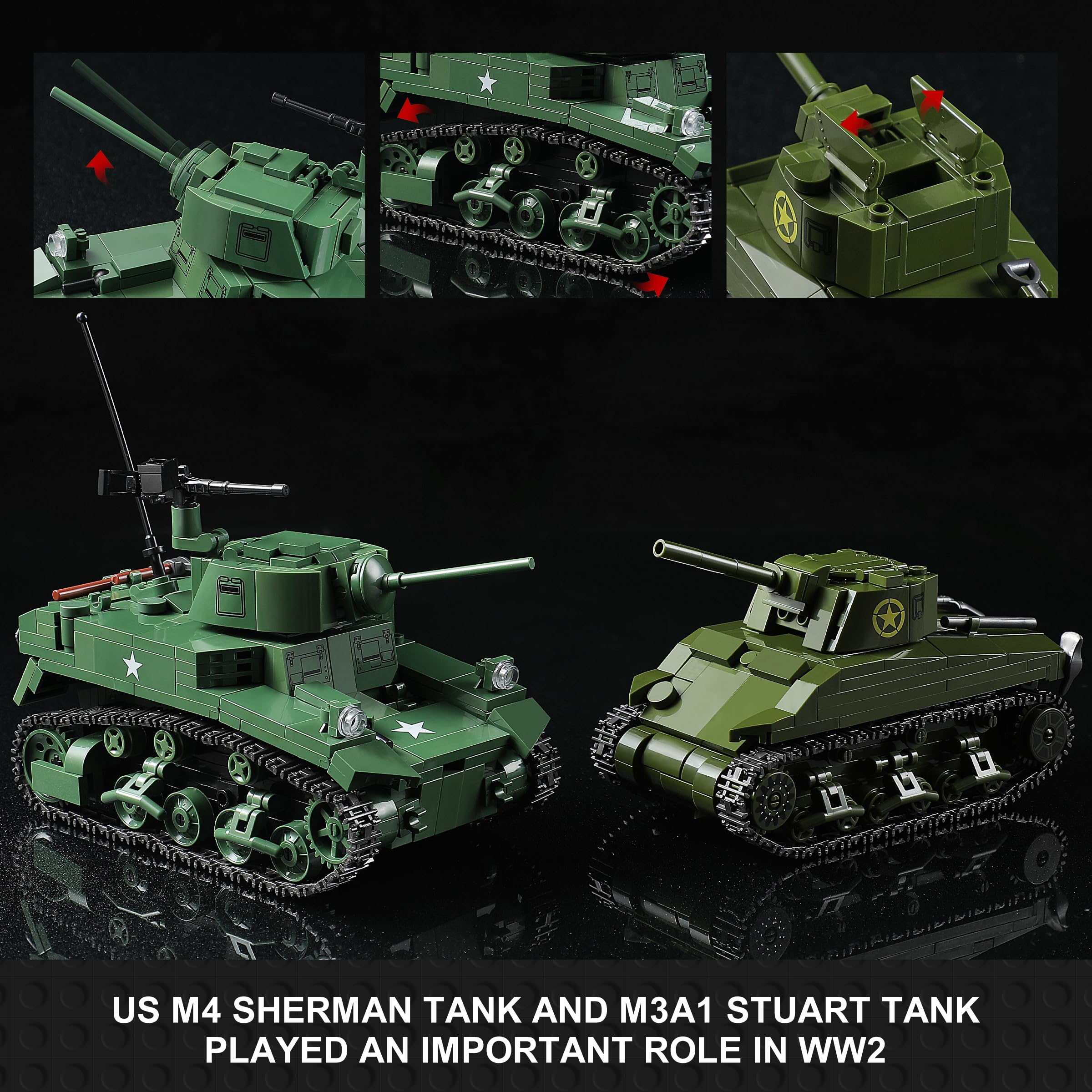 Mistbuy WW2 Army Tank Build Set includes the M114 Howitzer for authentic artillery detail.