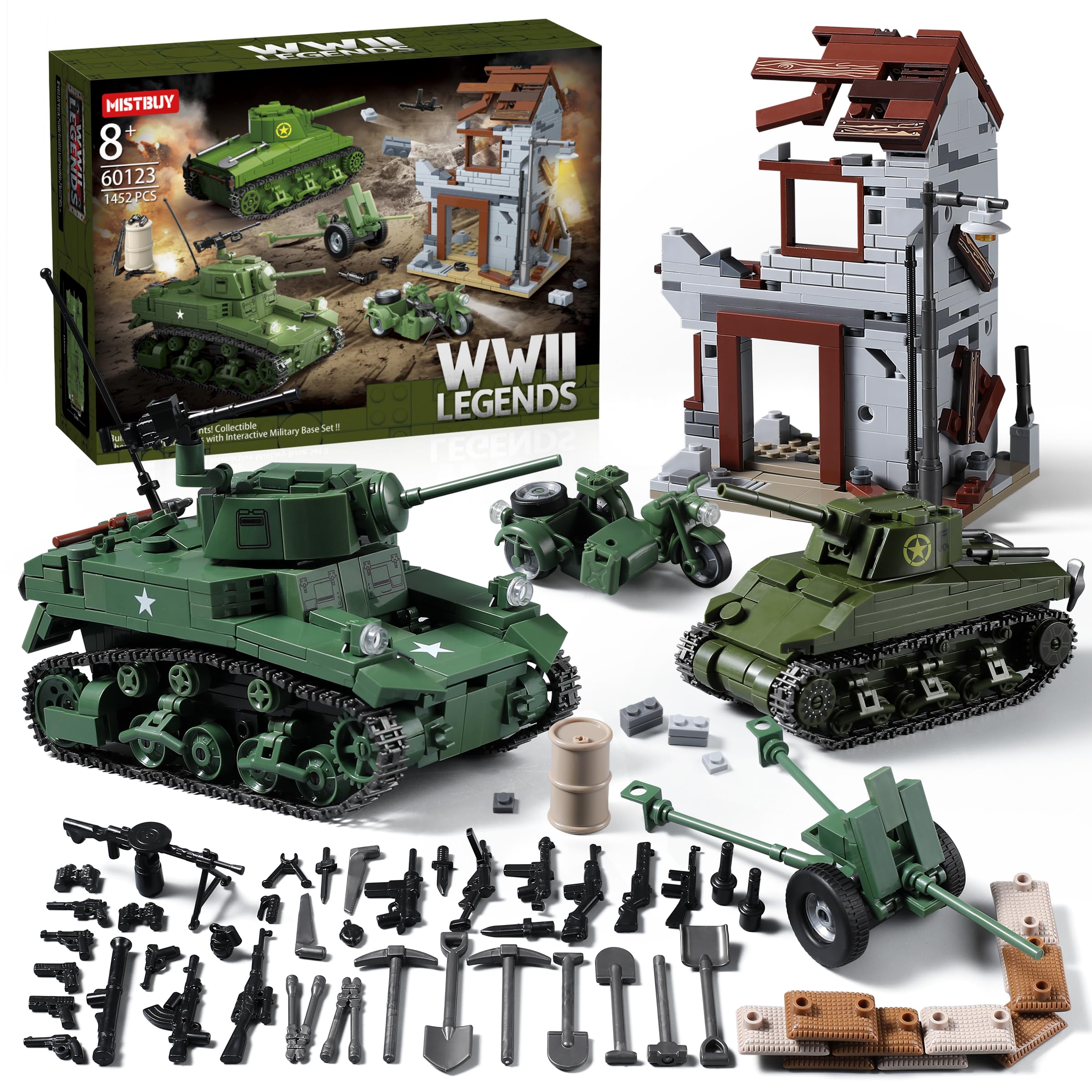 Mistbuy WW2 Army Tank Build Set features the Sherman tank for immersive battlefield play.