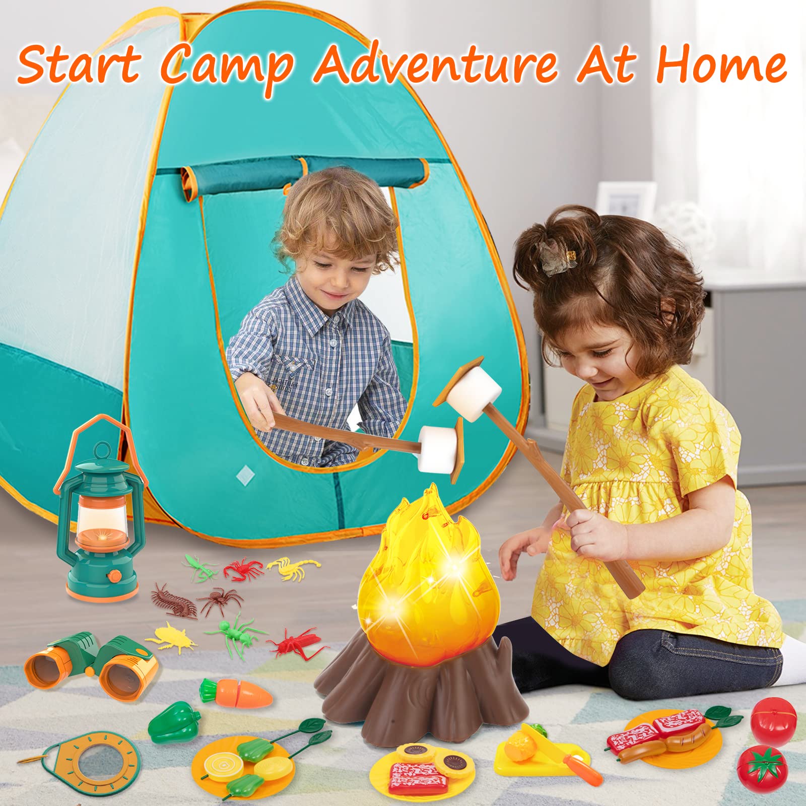 MITCIEN battery-powered campfire and oil lantern create cozy pretend camping nights