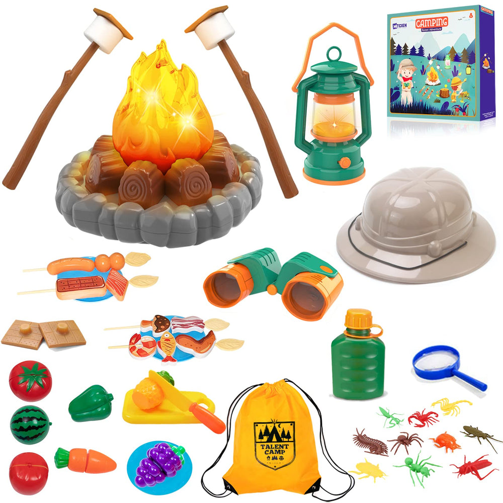 MITCIEN camping bonfire scene shows cozy pretend campfire for kids