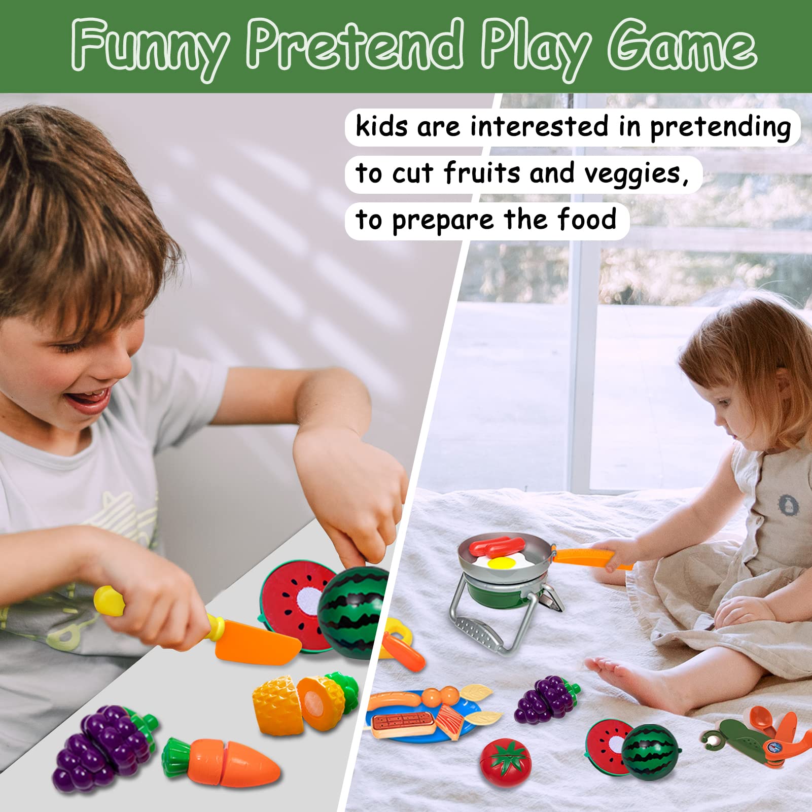 MITCIEN cut-up fruits toy for safe pretend cooking and sharing