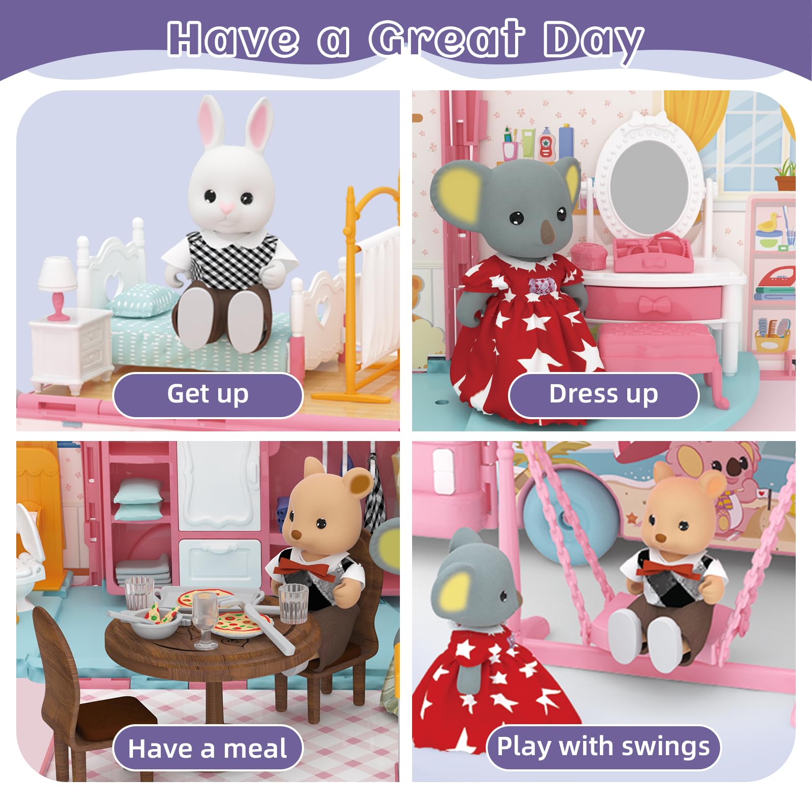 MITCIEN bunny bear koala figures with cozy furniture
