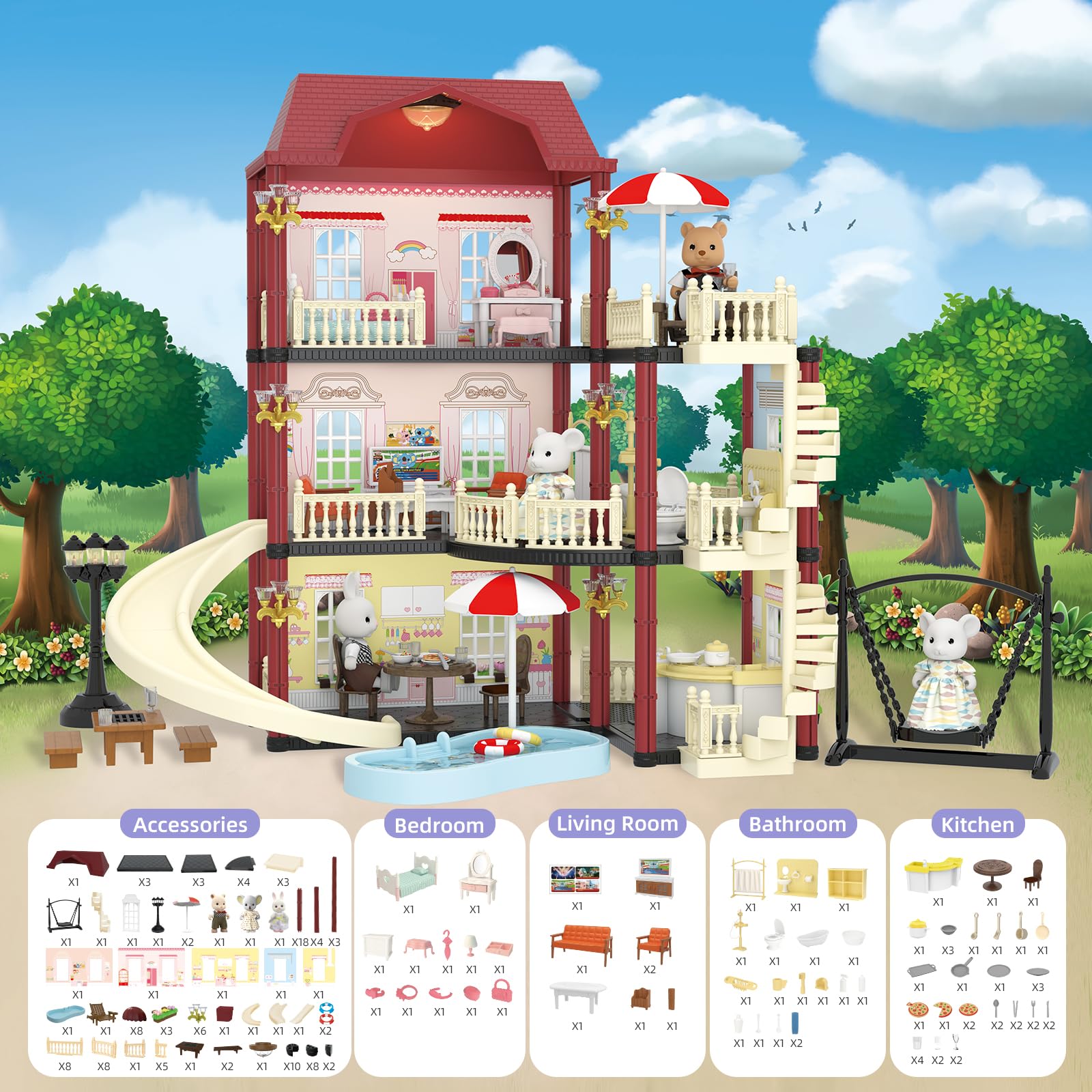 MITCIEN Dollhouse Kit Swimming Pool enables splashy backyard adventures.