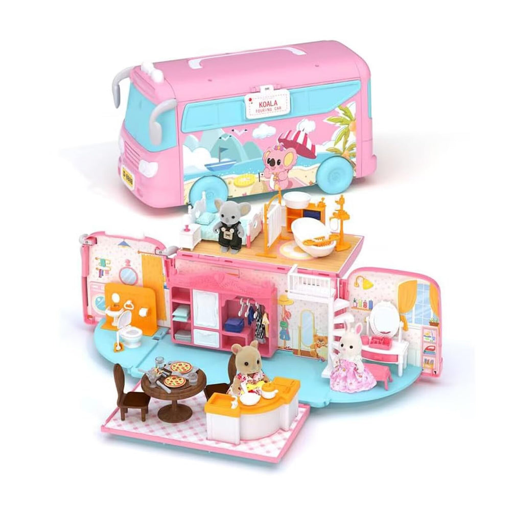 MITCIEN dollhouse portable caravan bus opens for full access play