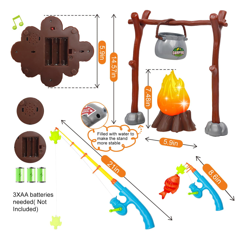 MITCIEN kids camping toys bonfire button press lights up for dramatic campfire ambiance.