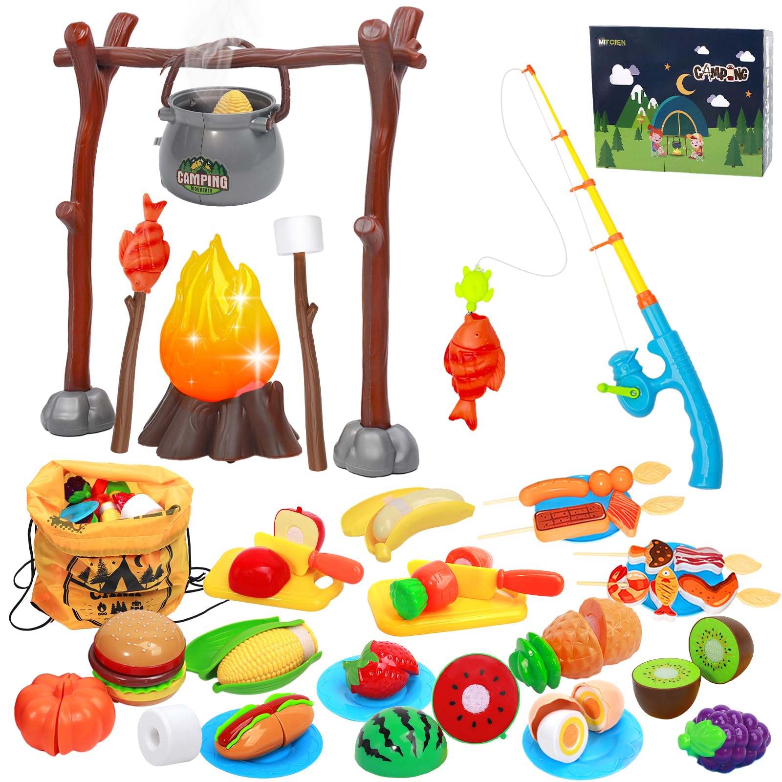 MITCIEN kids camping toys campfire with realistic crackle sounds for immersive pretend play.
