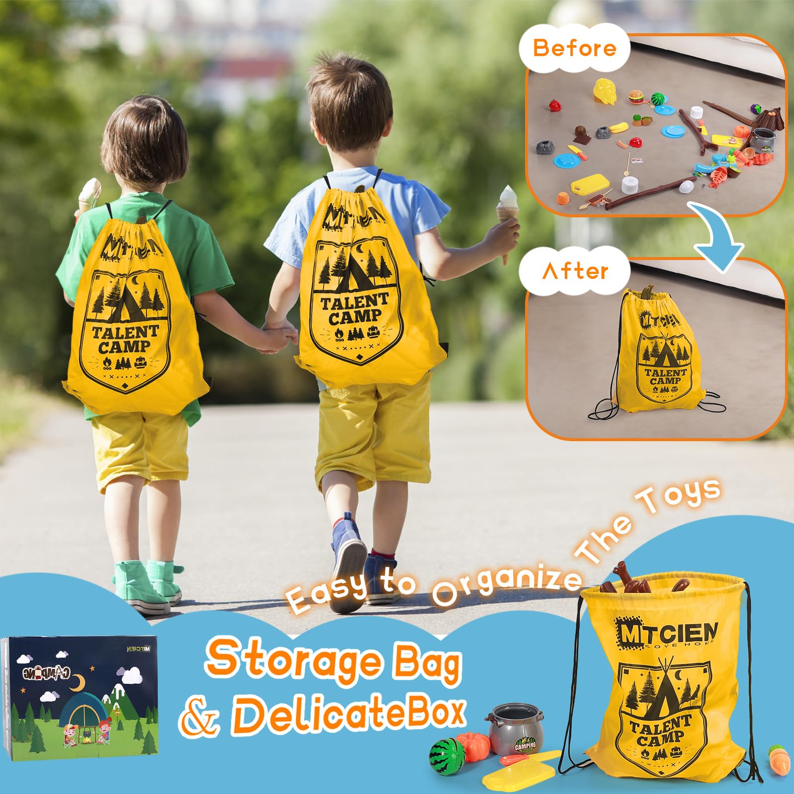 MITCIEN kids camping toys storage bag keeps toys organized for indoors or outdoors adventures.