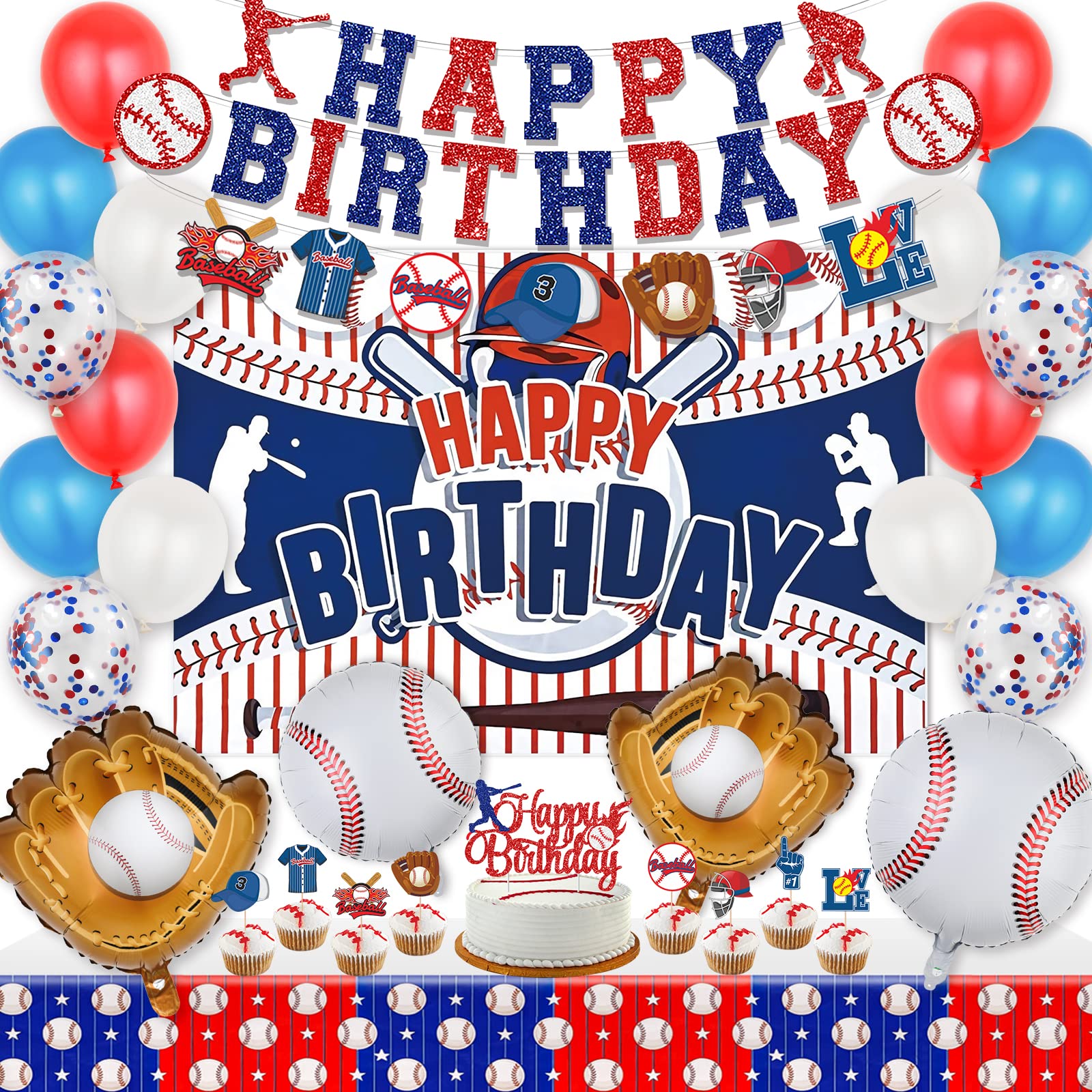 Miucat baseball birthday banner boosts party theme and photo moments
