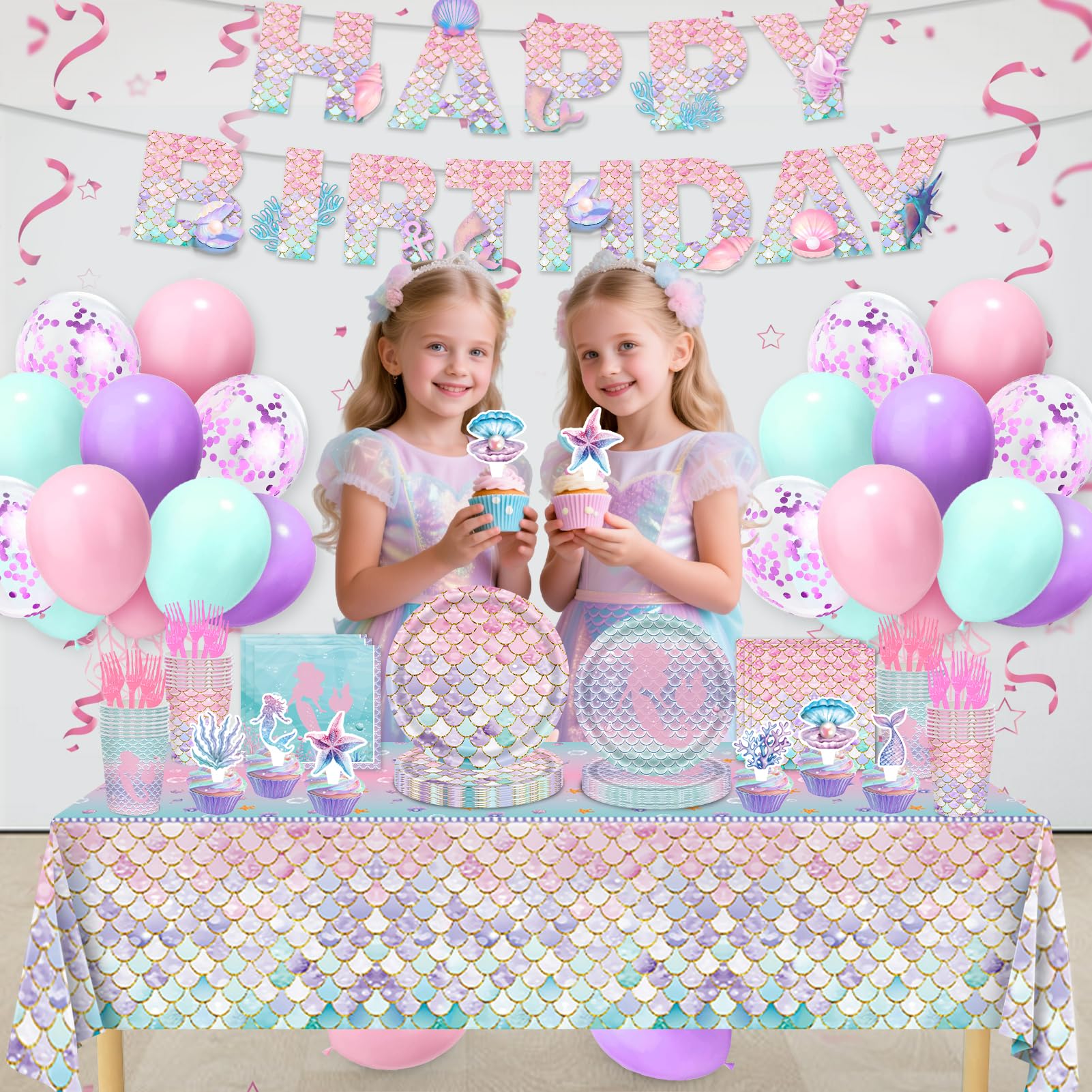 Miucat mermaid balloons add whimsy to the mermaid birthday scene