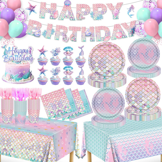 Miucat mermaid birthday banner enhances the ocean theme and photo opportunities