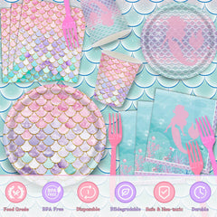 Miucat mermaid plates in pink and purple tones for festive dining