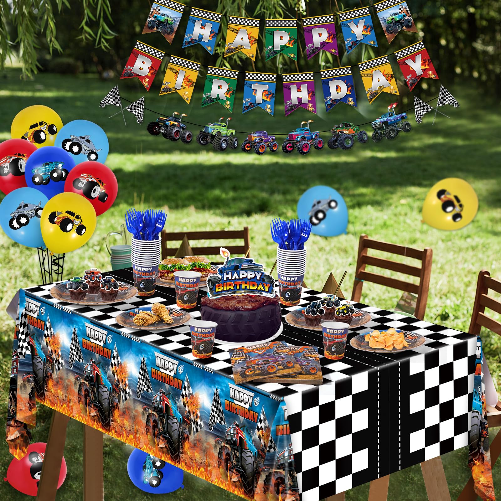 Miucat Monster Truck tablecloth provides waterproof coverage and easy cleanup
