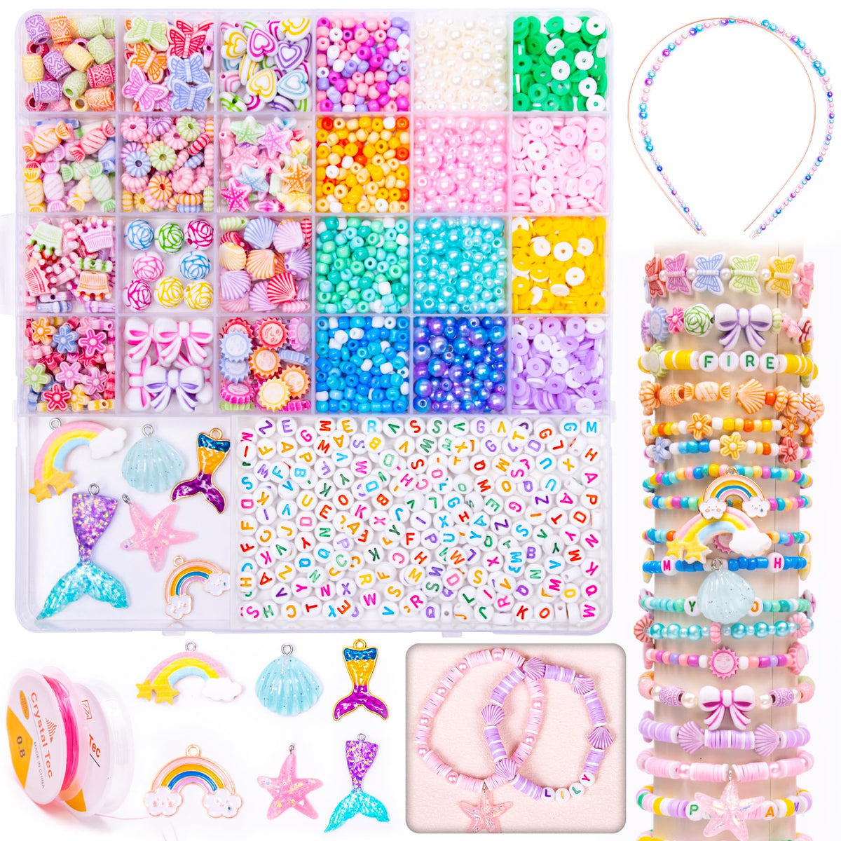 MiuCo bracelet making kit beads close-up for kids crafting colorful DIY jewelry at home