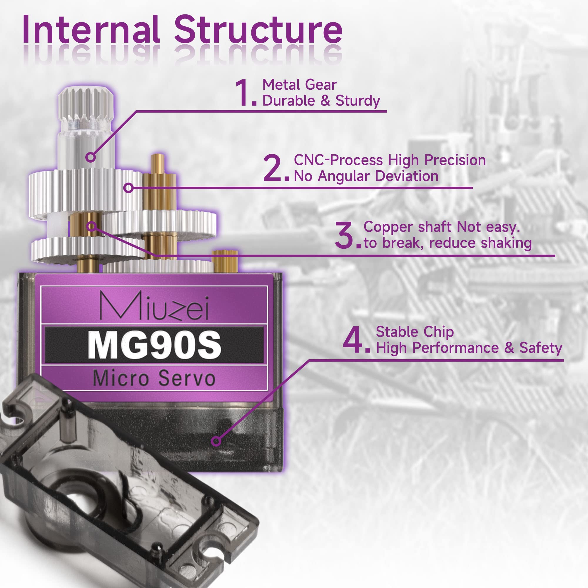 Miuzei MG90S coreless motor inside emphasizes smooth operation for Arduino projects.