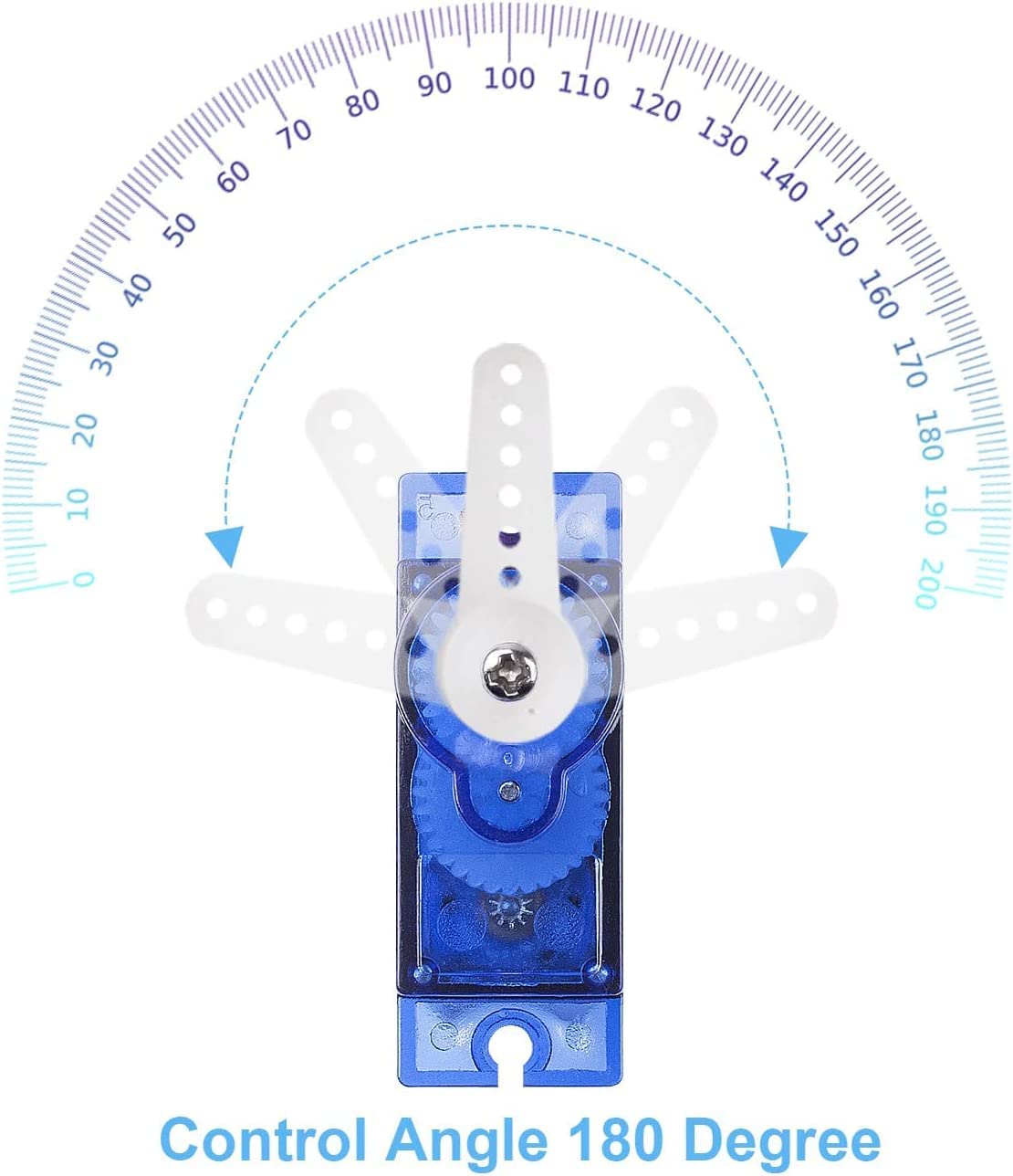 Miuzei SG90 9G servo 180-degree rotation enables versatile steering and motion.
