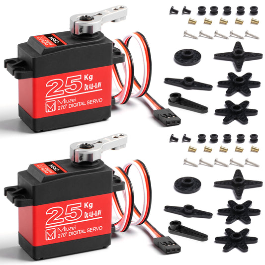 Miuzei waterproof 25kg servo for RC cars with rugged shell for outdoor use.