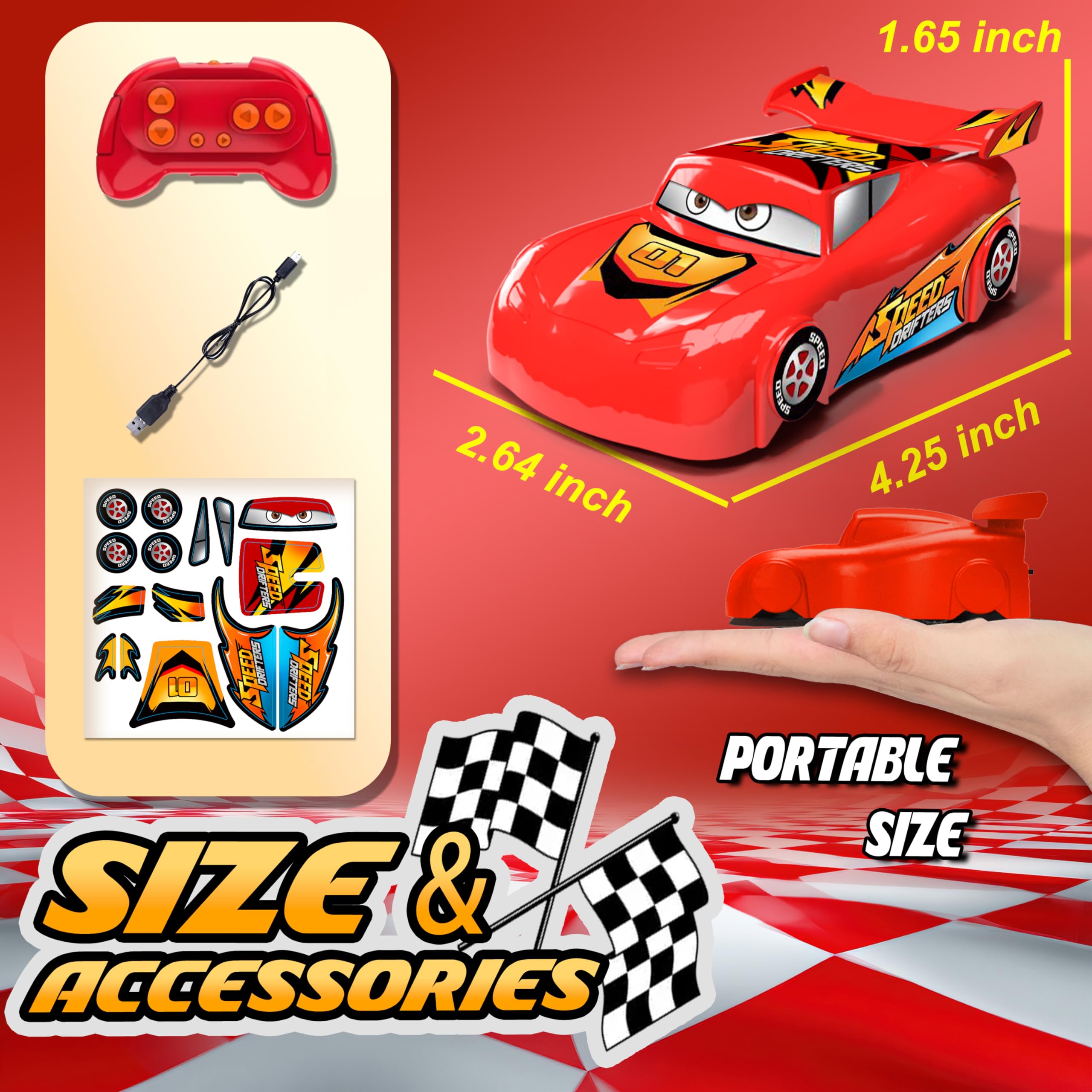 MIXSHAKE RC car on smooth tile floor racing at high speed.