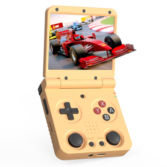 Miyoo Flip V2 with metal hinge for durable on-the-go gaming.
