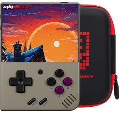 Miyoo Mini Plus gray handheld with 3.5-inch IPS screen for crisp retro visuals.
