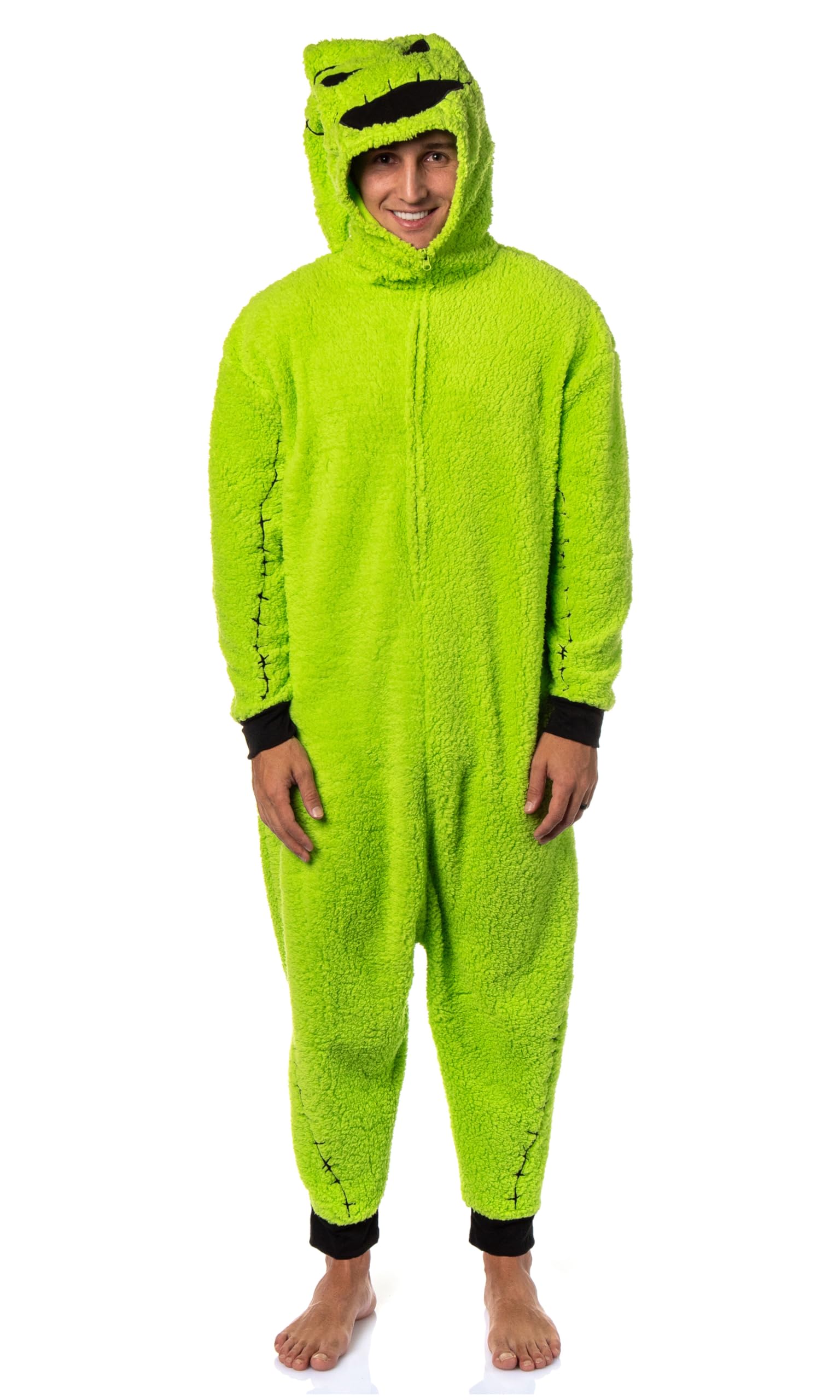 MJC Oogie Boogie union suit green front view showing soft fleece for cozy nights