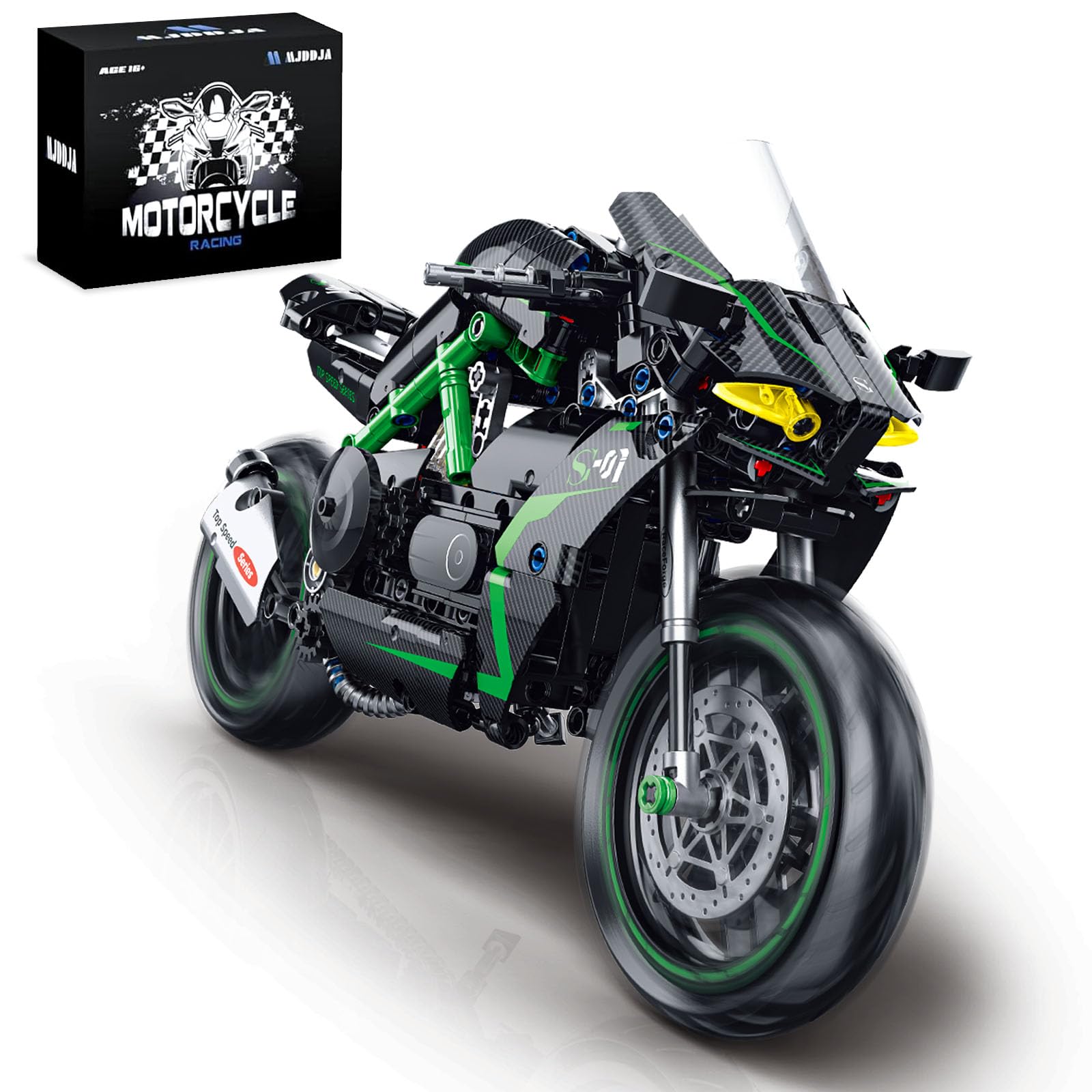 MJDDJA 1:8 motorcycle model with detailed exterior, ideal for display