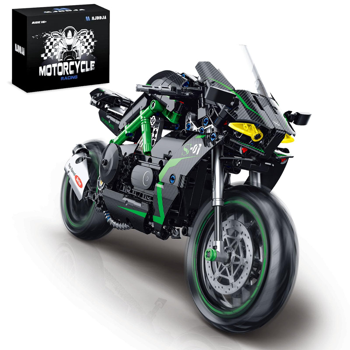 MJDDJA 1:8 motorcycle model with detailed exterior, ideal for display